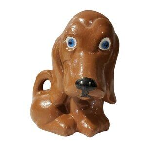 Vintage Handcrafted Ceramic Dog Figurine Brown With Blue Eyes